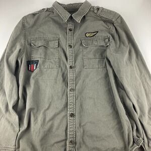 Carbon Men Large Military Shirt Gray Embroidered Patches Epaulets Utility